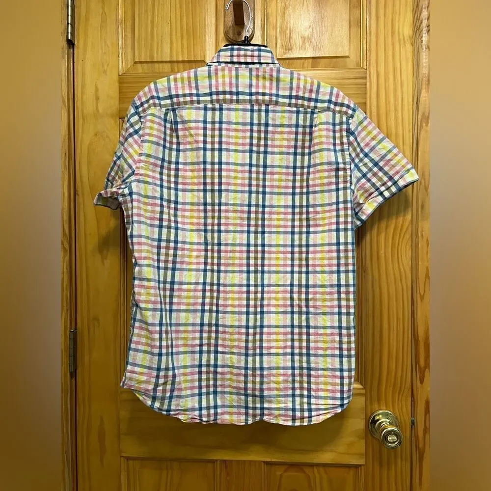 J. Crew men’s plaid flex washed short sleeved button down size L